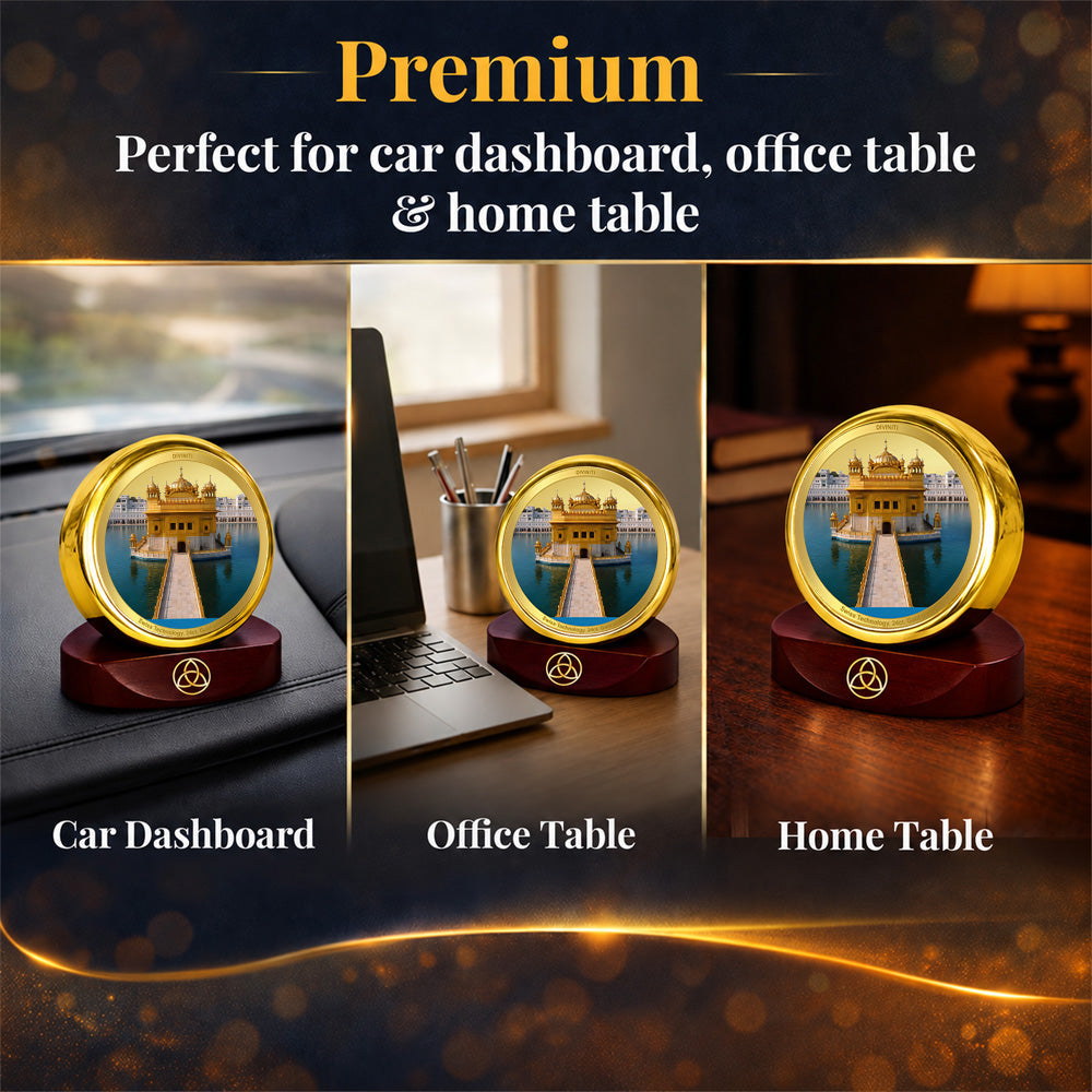 24K Gold-Plated Golden Temple Car Dashboard Frame | 5x5 CM