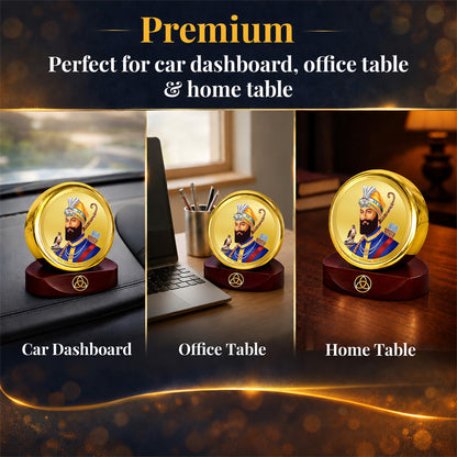 24K Gold-Plated Guru Gobind Singh Ji Car Dashboard Frame | 5x5 CM