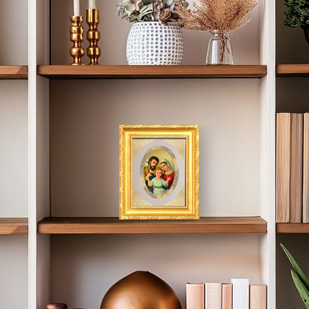 Holy Family (Jesus, Mary & Joseph) Divine Love & Unity Sacred Royal Tabletop Frame in 24K Gold Plated Foil