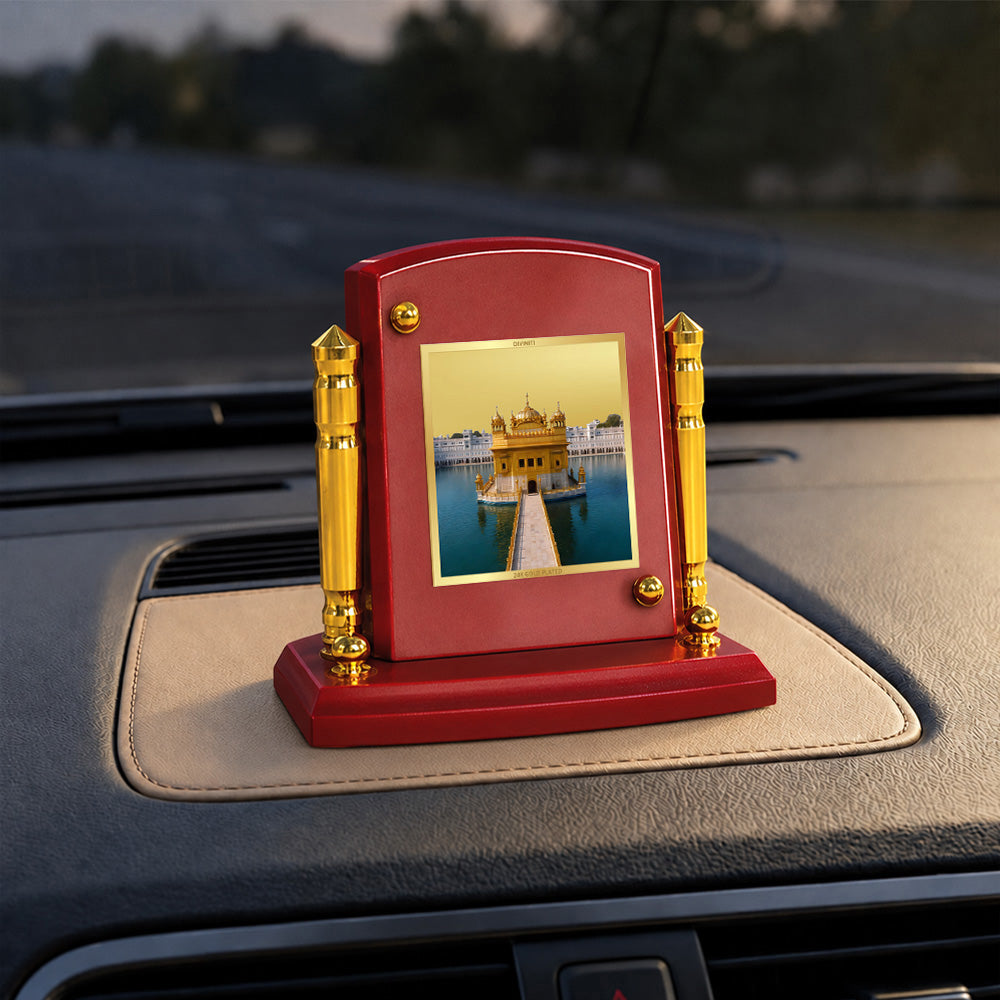 24K Gold-Plated Golden Temple MDF Car Dashboard Frame | 7.5x9 CM