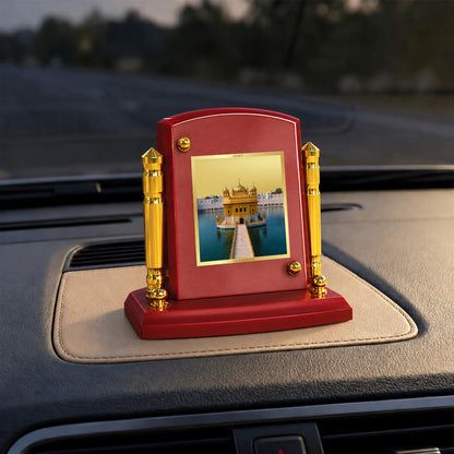 24K Gold-Plated Golden Temple MDF Car Dashboard Frame | 7.5x9 CM