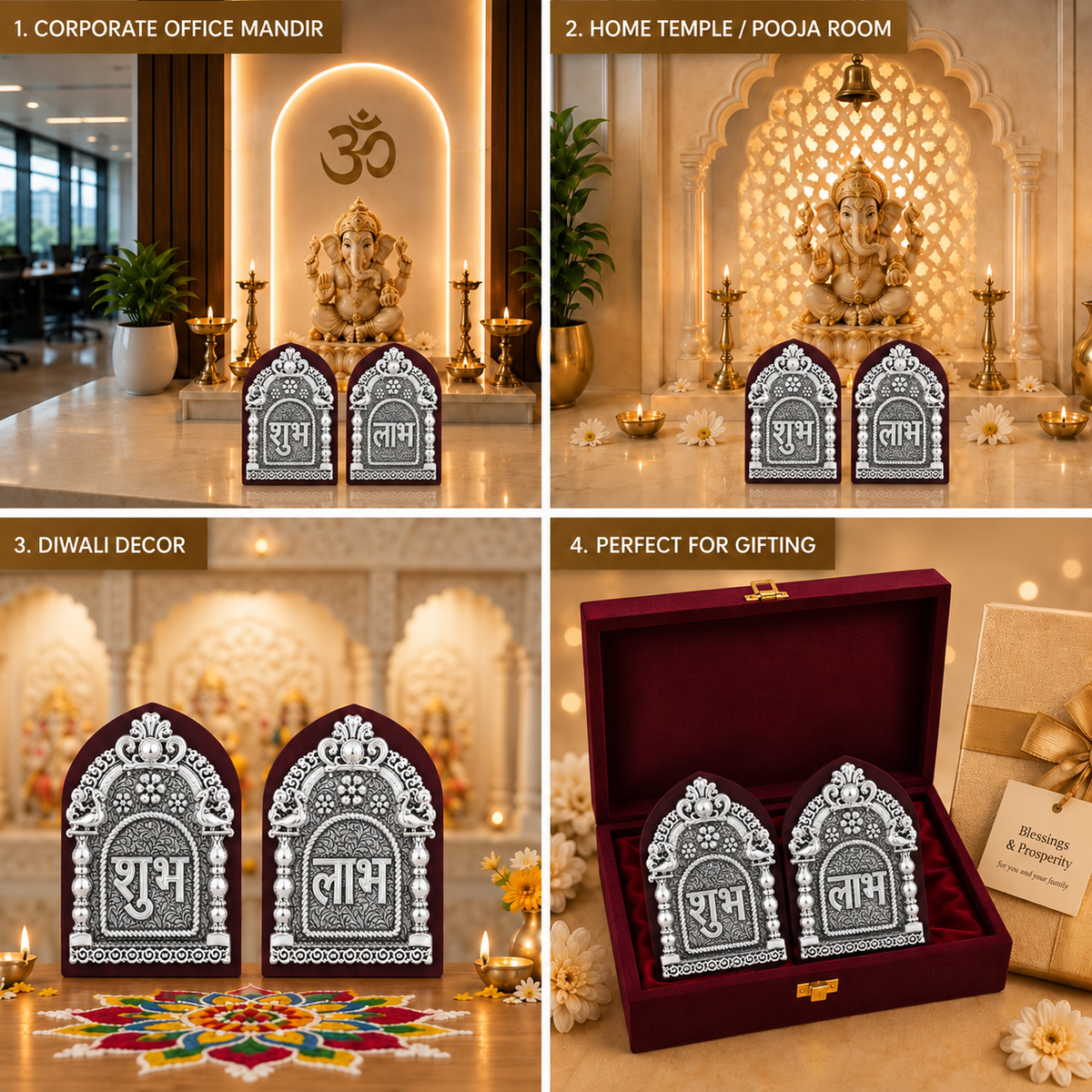 999 Silver-Plated Subh Labh Pair | Premium Gift Box | 11x8 CM