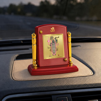 24K Gold-Plated Lord Shrinath Ji MDF Car Dashboard Frame | 7.5x9 CM