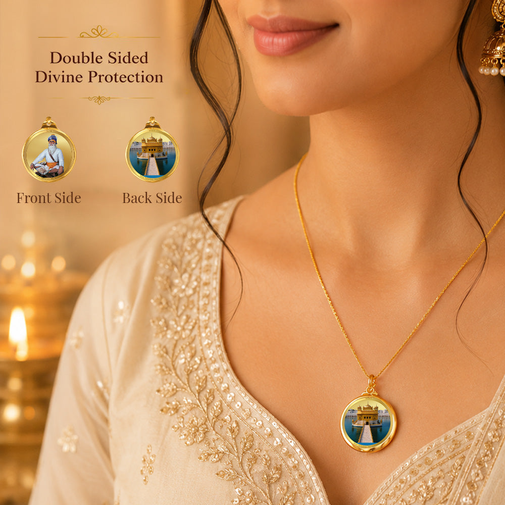 Diviniti 24K Double sided Gold Plated Pendant Baba Deep Singh & Shri Darbar Sahib (Golden Temple)|28MM Flip Coin