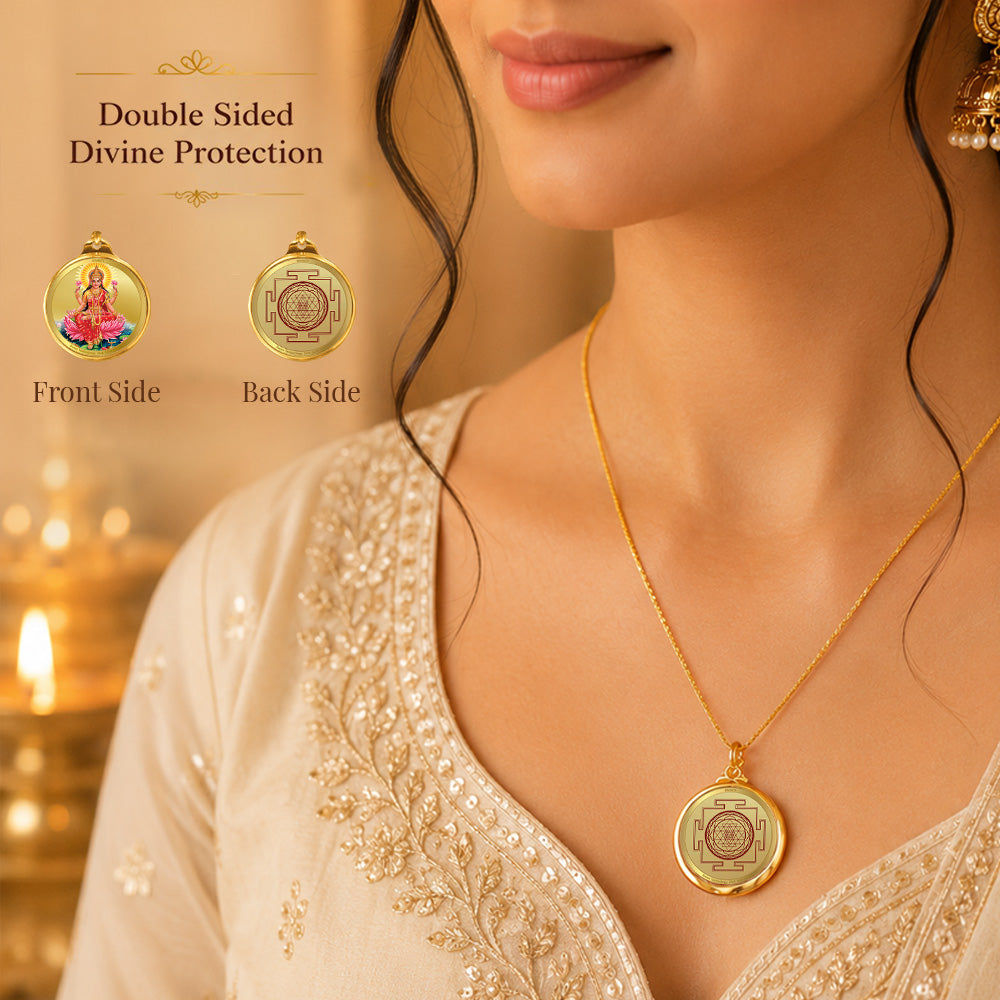Diviniti 24K Double sided Gold Plated Pendant Lakshmi & Yantra|18 MM Flip Coin