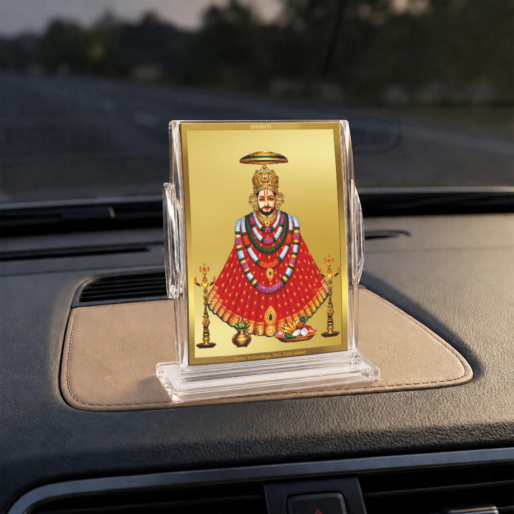 24K Gold-Plated Khatu Shyam Ji Acrylic Car Dashboard Frame | 11x7 CM