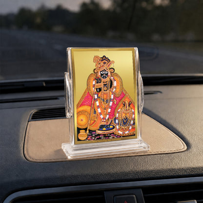 24K Gold-Plated Banke Bihari Ji Acrylic Car Dashboard Frame | 11x7 CM