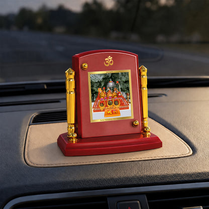 24K Gold-Plated Vaishno Devi Mata Darbar MDF Car Dashboard Frame | 7.5x9 CM