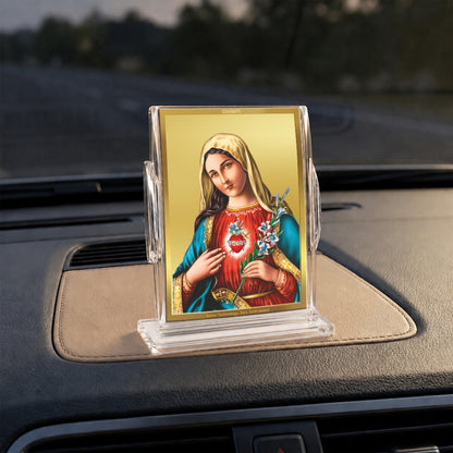 24K Gold-Plated Mother Mary Acrylic Car Dashboard Frame | 11x7 CM