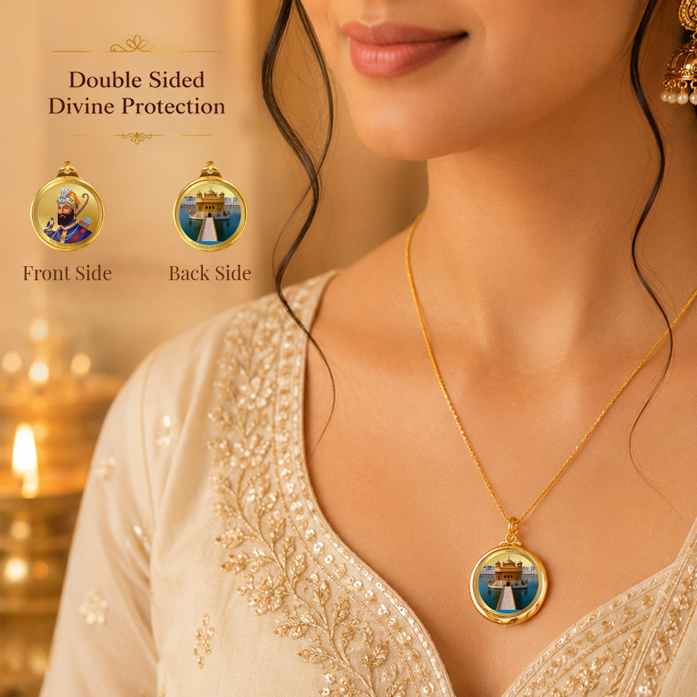 Diviniti 24K Double sided Gold Plated Pendant Guru Gobind Singh Ji & Shri Darbar Sahib (Golden Temple)|22 MM Flip Coin