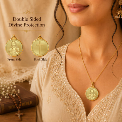 Diviniti 24K Double Sided Gold Plated Pendant Jesus Christ & Holy Cross | 22 MM Flip Coin (1 PCS)