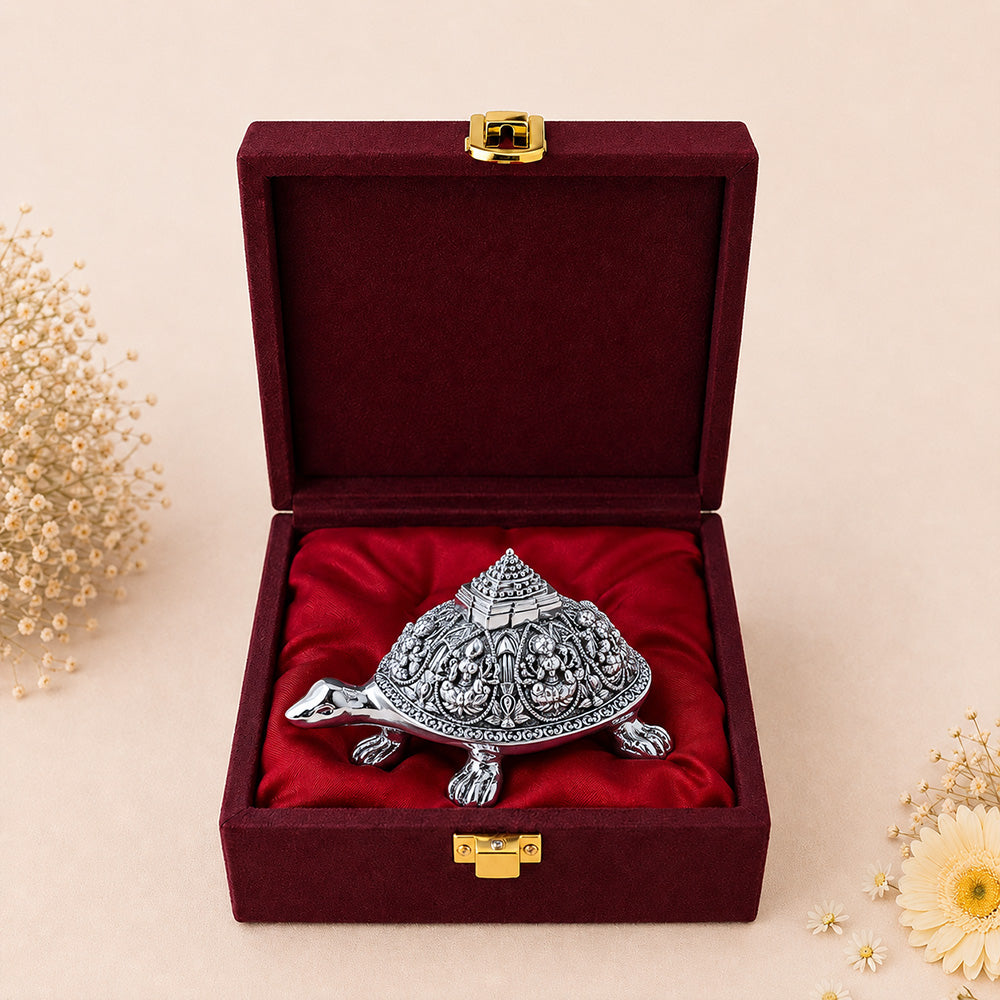 Diviniti 999 Silver Plated Ashta Lakshmi Vastu Tortoise with Sri Yantra & Premium Gift Box