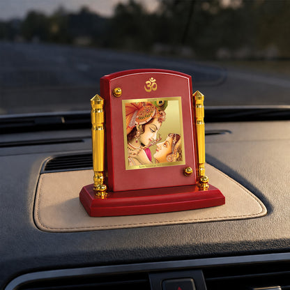 24K Gold-Plated Radha Krishna MDF Car Dashboard Frame | 7.5x9 CM