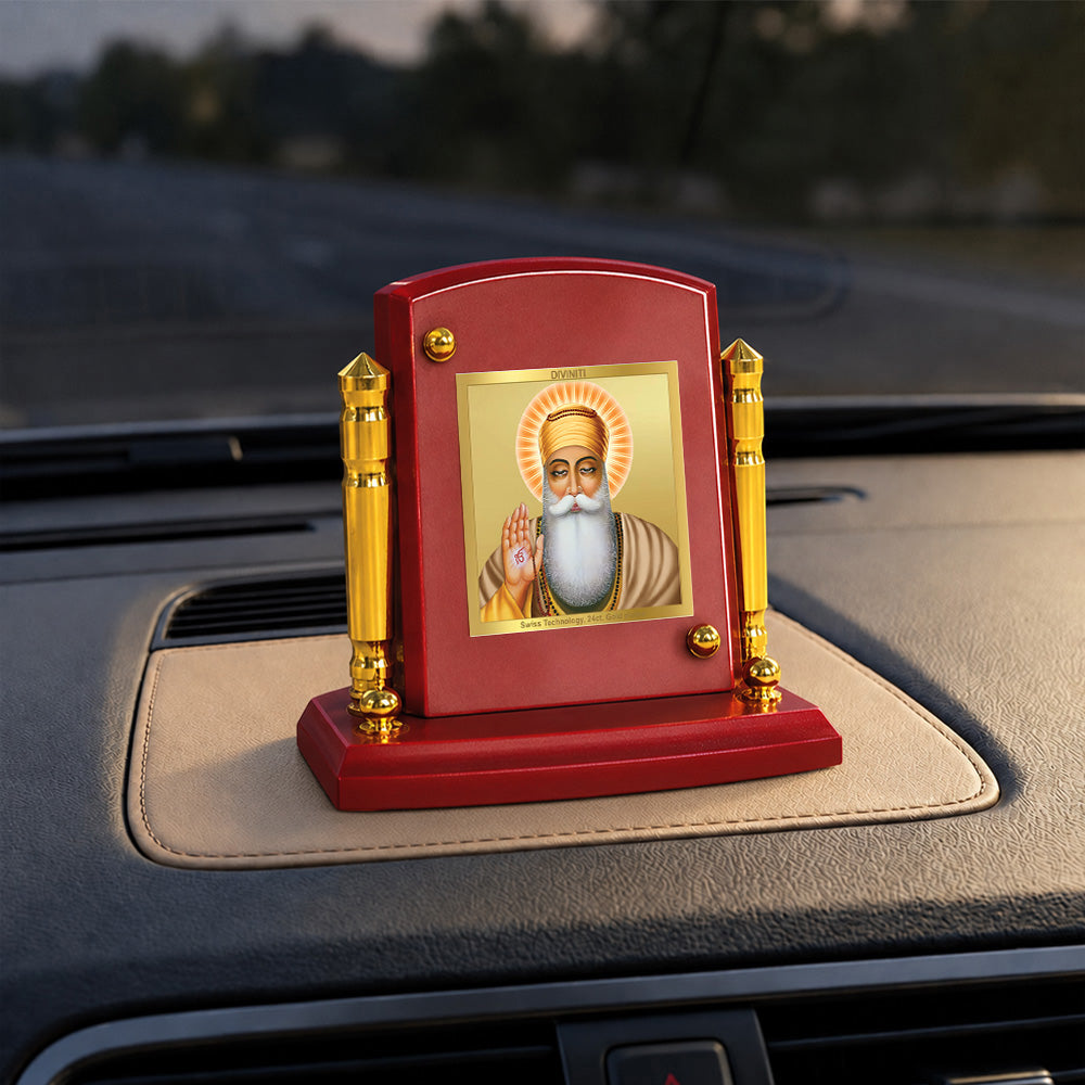 24K Gold-Plated Guru Nanak Dev Ji MDF Car Dashboard Frame | 7.5x9 CM
