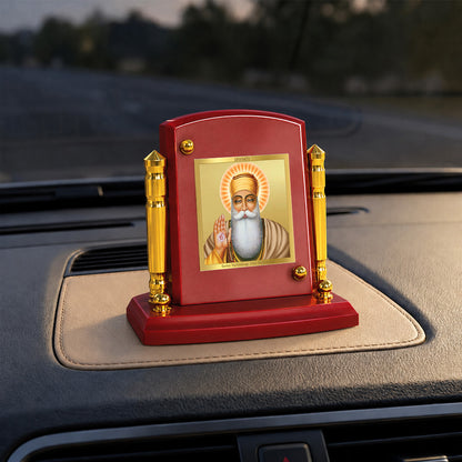 24K Gold-Plated Guru Nanak Dev Ji MDF Car Dashboard Frame | 7.5x9 CM