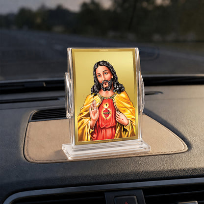 24K Gold-Plated Jesus Christ Acrylic Car Dashboard Frame | 11x7 CM