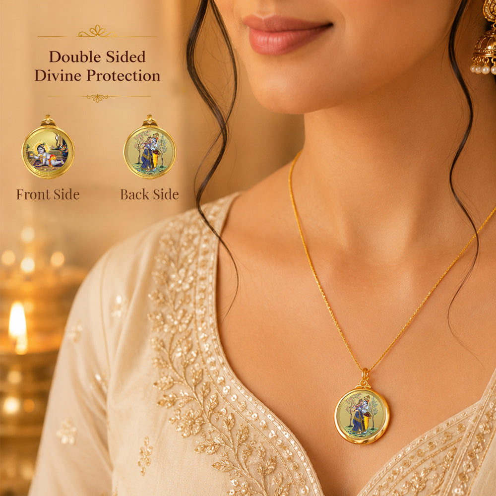 Diviniti 24K Double sided Gold Plated Pendant Radha Krishna & Laddu Gopal|18 MM Flip Coin