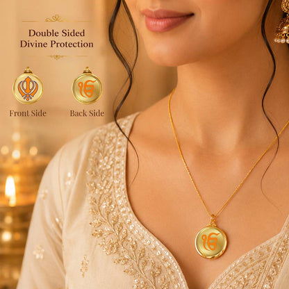 Diviniti 24K Double sided Gold Plated Pendant Khanda Sahib & Ik Onkar |22 MM Flip Coin