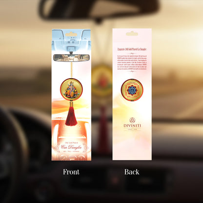 Diviniti 24K Gold Plated Double-Sided Ram Lalla & Yantra Car Dangler (5.5 cm) | Divine Hanging Car Decor for Protection, Positive Energy & Spiritual Blessings