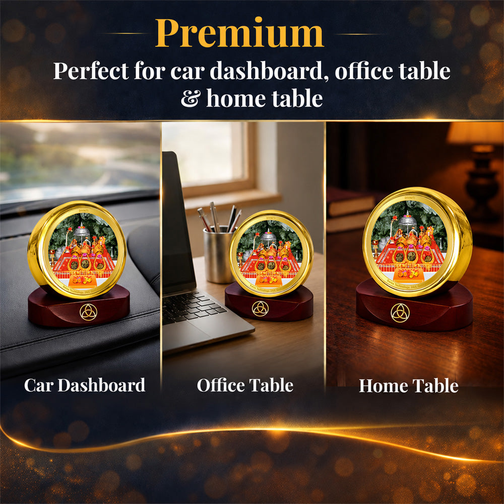 24K Gold-Plated Vaishno Devi Mata Darbar Car Dashboard Frame | 5x5 CM