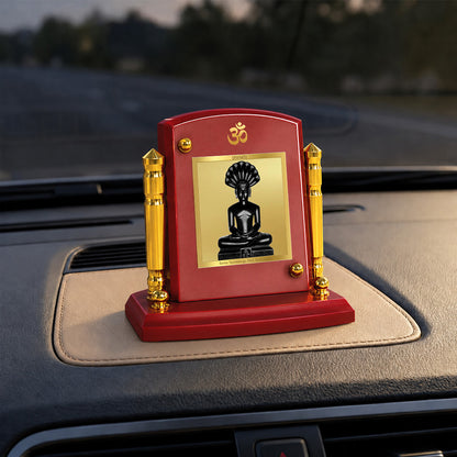 24K Gold-Plated Parshwanath Ji MDF Car Dashboard Frame | 7.5x9 CM