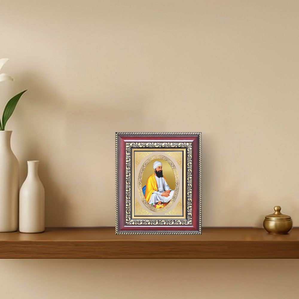 Guru Tegh Bahadur Sahib Ji Divine Sikh Guru Sacred Courage & Sacrifice Royal Tabletop Frame in 24K Gold Plated Foil