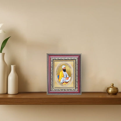 Guru Tegh Bahadur Sahib Ji Divine Sikh Guru Sacred Courage & Sacrifice Royal Tabletop Frame in 24K Gold Plated Foil