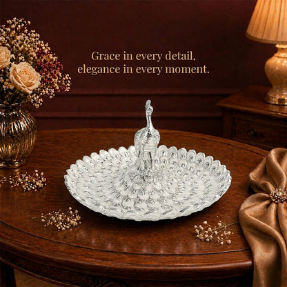 Diviniti Silver Peacock German Silver Platter with Gift Box
