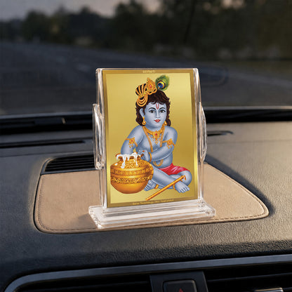 24K Gold-Plated Bal Gopal Acrylic Car Dashboard Frame | 11x7 CM