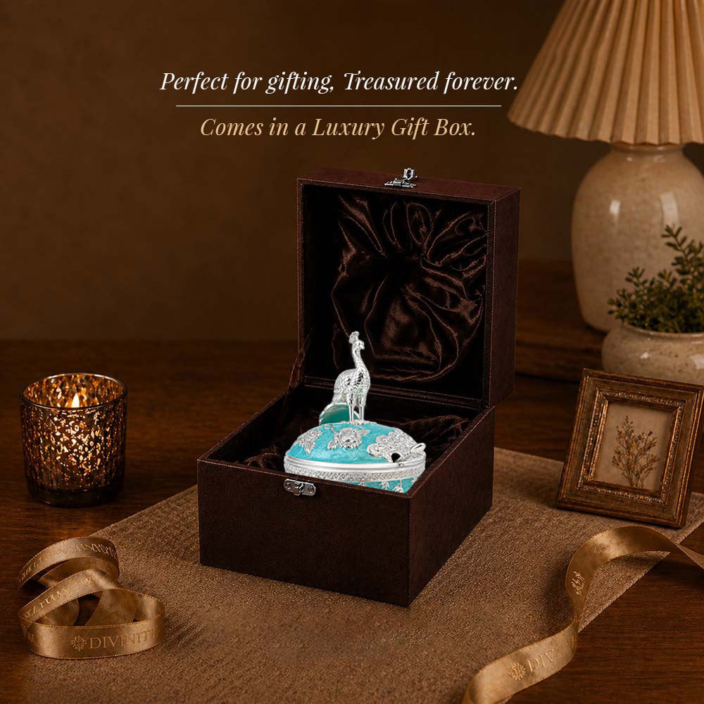Diviniti German Silver Peacock Sugar Bowl with Spoon in a luxury gift box, perfect for gifting and treasured forever.