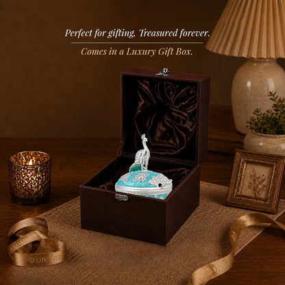 Diviniti German Silver Peacock Sugar Bowl with Spoon in a luxury gift box, perfect for gifting and treasured forever.