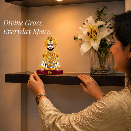 24K Gold & Silver-Plated Khatu Shyam Ji Resin Idol for Car Dashboard | Premium Gift Box | 8.5x6 CM