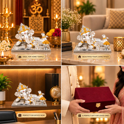 999 Silver-Plated Dual-Tone Bal Ganesha Idol | Premium Gift Box | 12x14 CM