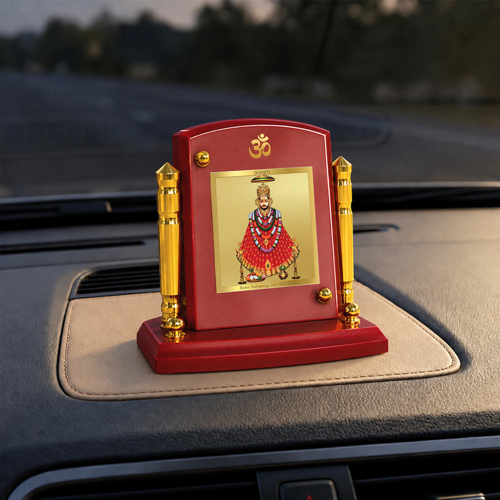 24K Gold-Plated Khatu Shyam Ji MDF Car Dashboard Frame | 7.5x9 CM