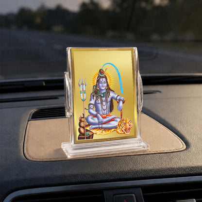 24K Gold-Plated Lord Shiva Acrylic Car Dashboard Frame | 11x7 CM