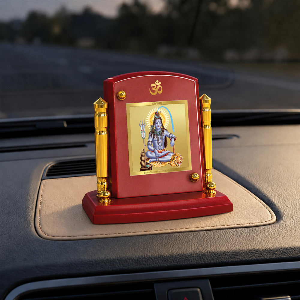 24K Gold-Plated Lord Shiva MDF Car Dashboard Frame | 7.5x9 CM