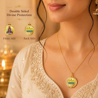 Diviniti 24K Double sided Gold Plated Pendant Lord Mahavir & Namokar Mantra|22 MM Flip Coin