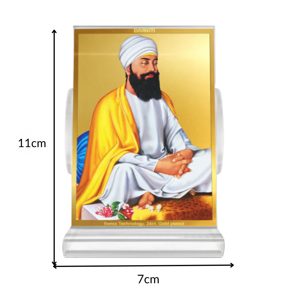 Guru Tegh Bahadar Ji | Ninth Sikh Guru and Dharam-Di-Chadar Spiritual Car Dashboard frame in 24K Gold Plated Foil