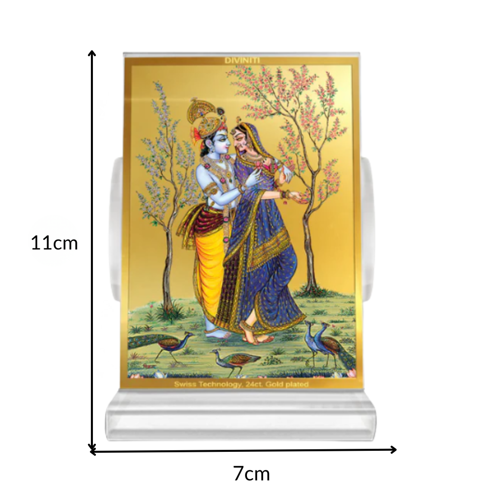 Diviniti 24K Gold Plated Radha Krishna Frame For Car Dashboard, Home Decor, Table Top, Puja, Gift (11 x 6.8 CM)