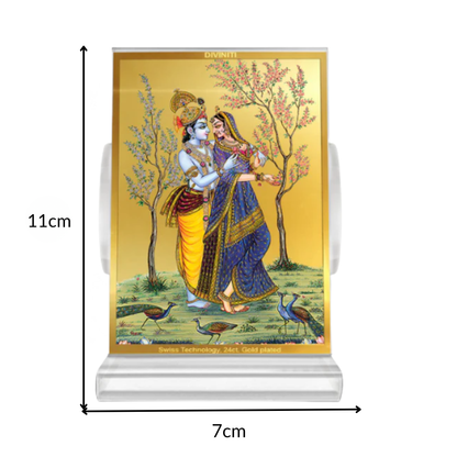 Diviniti 24K Gold Plated Radha Krishna Frame For Car Dashboard, Home Decor, Table Top, Puja, Gift (11 x 6.8 CM)