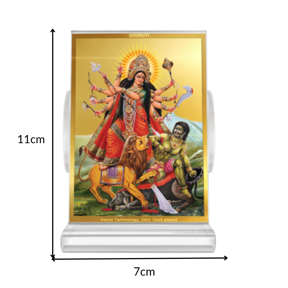 Durga Mahishasura Mardini | Goddess Durga Slaying Mahishasura Car Dashboard Frame in 24K Gold Plated Foil