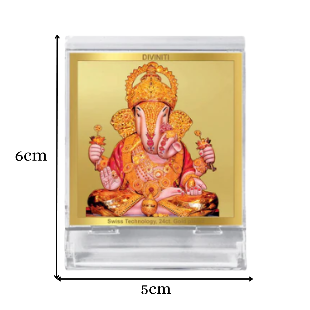 Dagdu Ganesh | Divine Ganesha Car Dashboard & Tabletop Photo Frame in 24K Gold Plated Foil