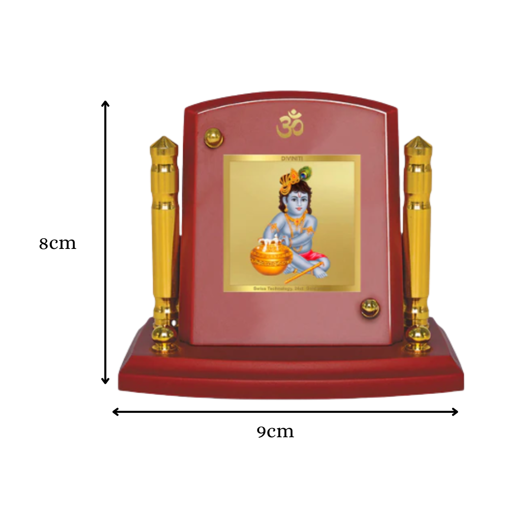 Makkan Gopal | Divine Infant Krishna with Butter Car Dashboard Frame in 24K Gold Plated Foil