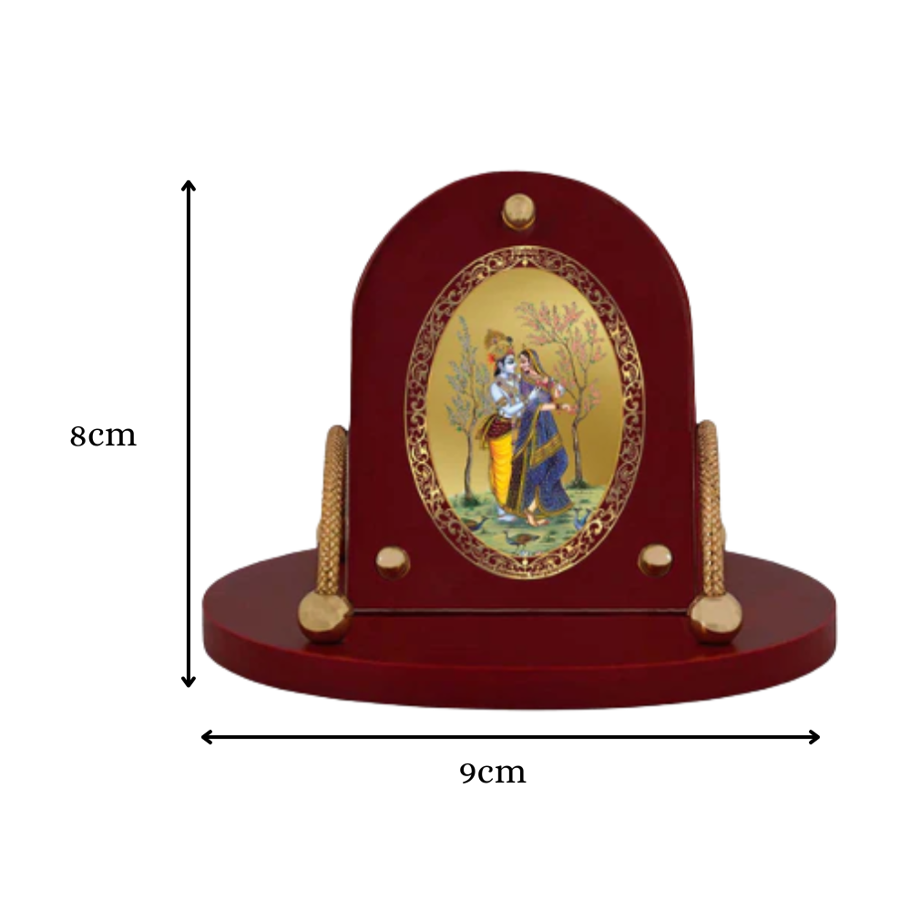 Radha Krishna | Divine Lord Radha and Krishna Car Dashboard & Tabletop Photo Frame in 24K Gold Plated Foil