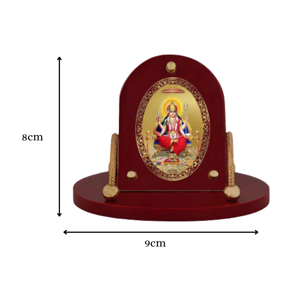 Goddess Santoshi Mata | Spiritual Car Dashboard & Tabletop Frame in 24K Gold Plated Foil