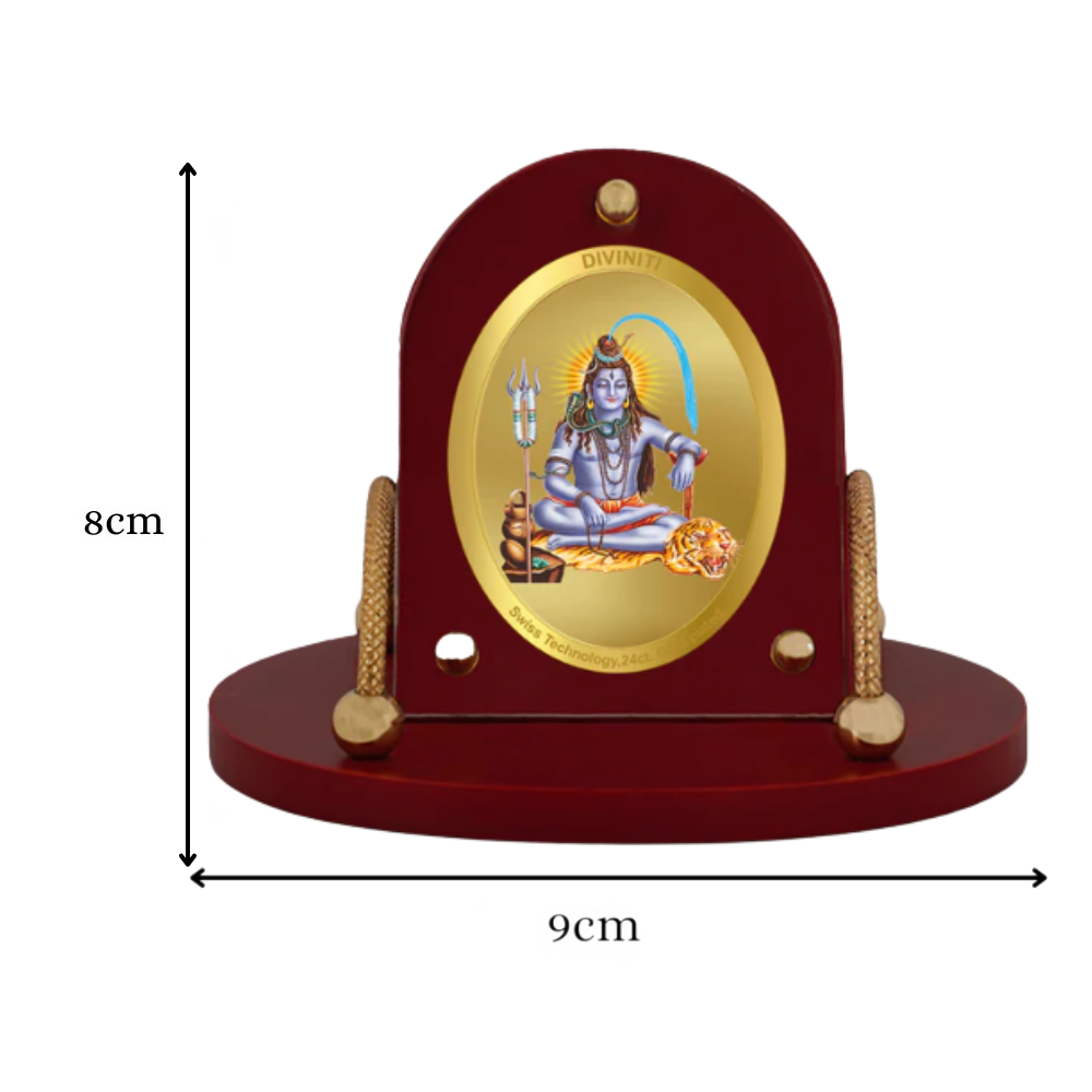 Diviniti 24K Gold Plated Shiva Frame for Car Dashboard, Home Decor, Table & Office (8 CM x 9 CM)