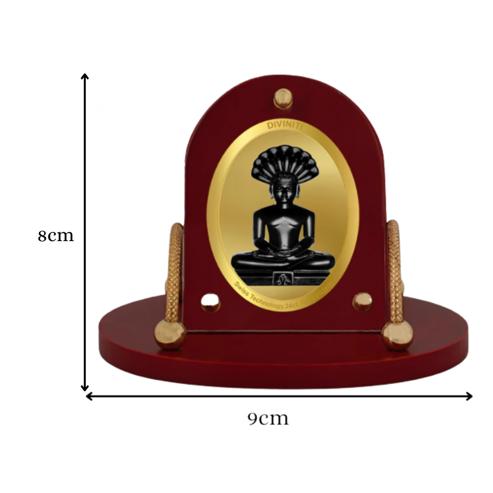 Diviniti 24K Gold Plated Foil Parshvanatha Frame for Car Dashboard, Home Decor, Table & Office (8 CM x 9 CM)