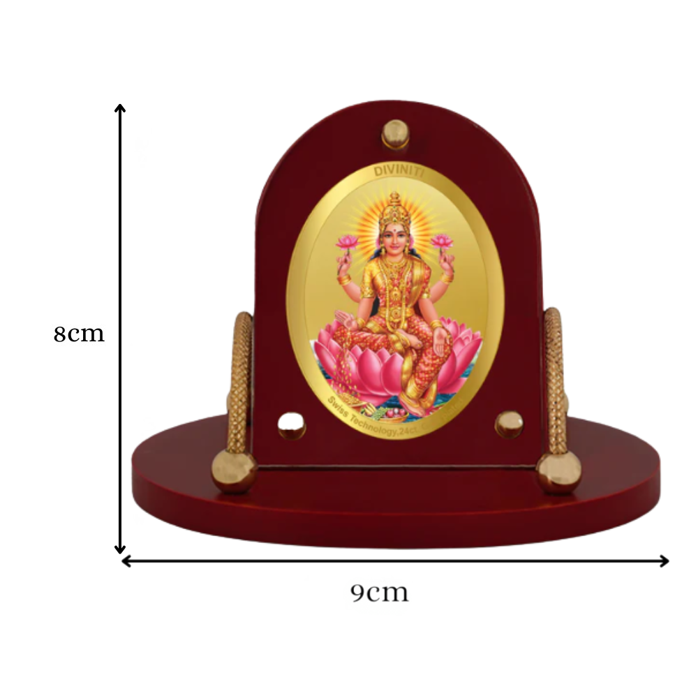Diviniti 24K Gold Plated Foil Laxmi Mata Frame for Car Dashboard, Home Decor, Table & Office (8 x 9 CM)