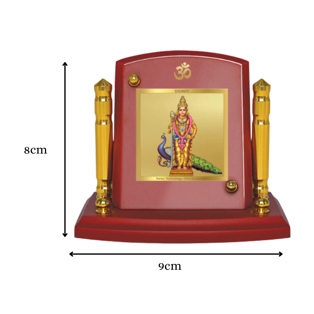 Lord Murugan | Divine Warrior God Car Dashboard Frame in 24K Gold Plated Foil