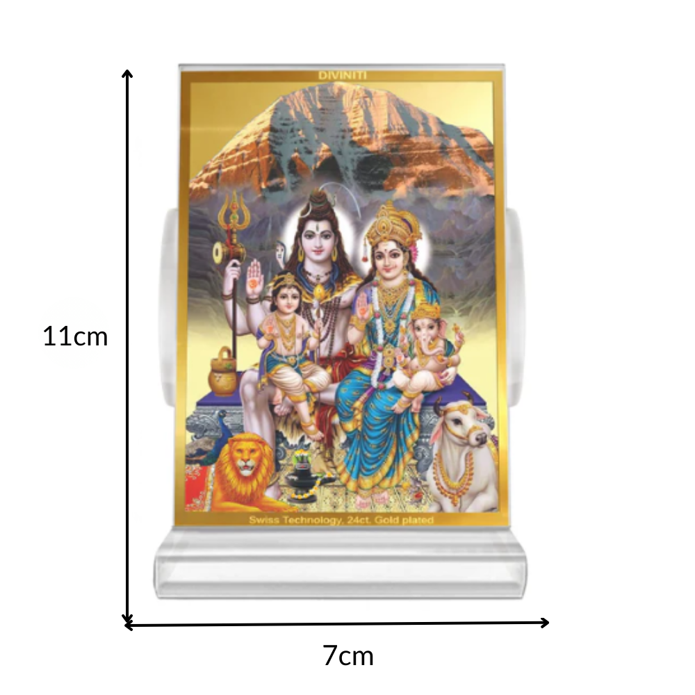 Diviniti 24K Gold Plated Shiv Parivar Frame For Car Dashboard, Home Decor, Tabletop, Puja Room, Gift (11 x 6.8 CM)